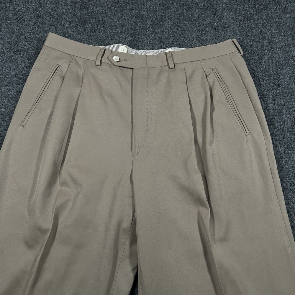 Luciano Barbera Pants Mens 34x29 Wool Pleated Cuffed Beige Made in Italy EU 48